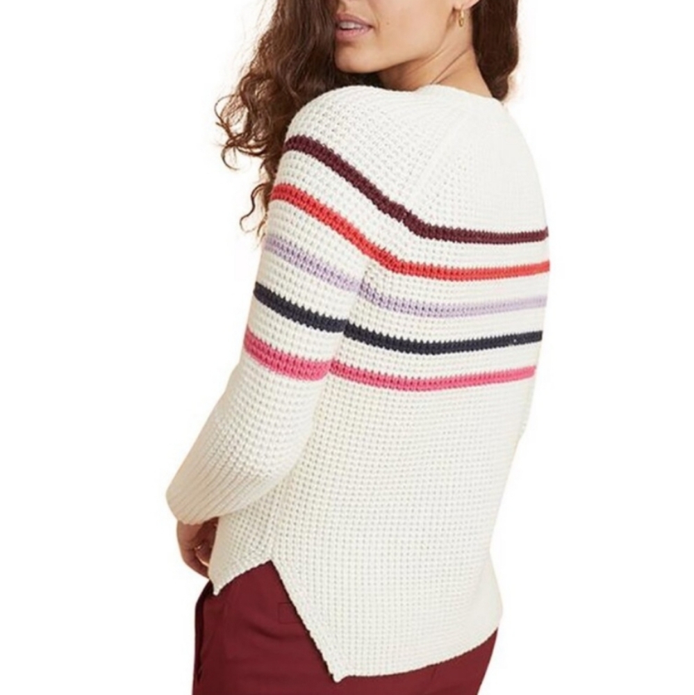 Marine Layer Delaney Raglan sweater cream multi stripe women's size small - Picture 2 of 12